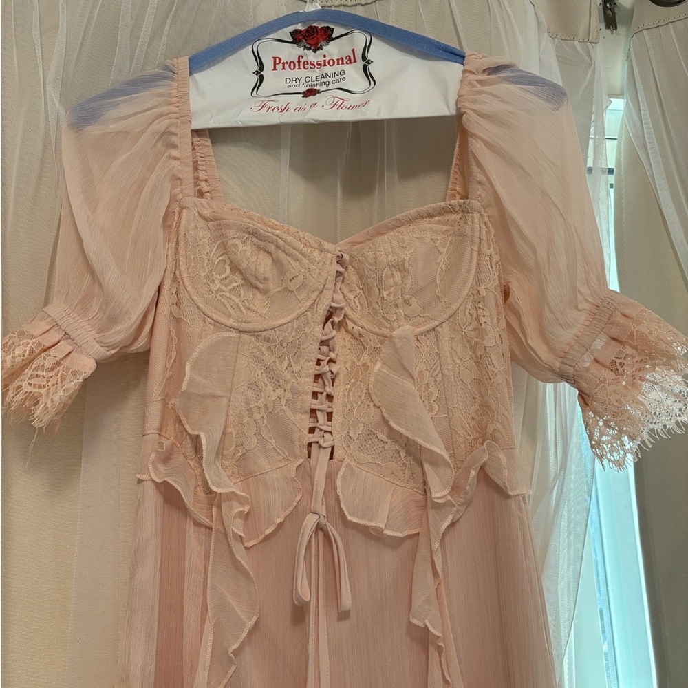 Miss Selfridge Lace Ruffle Maxi Dress In Pink View 4